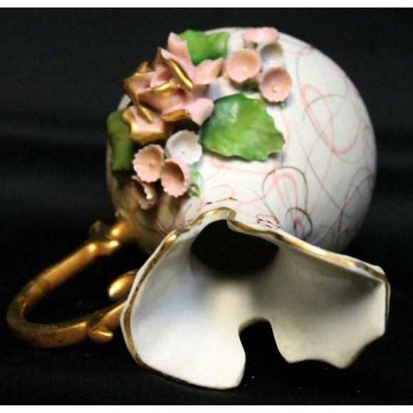 VTG Lefton China Pitcher Pink Rose Forget-Me-Nots Hand Painted Small Gold Swirls - Picture 8 of 8